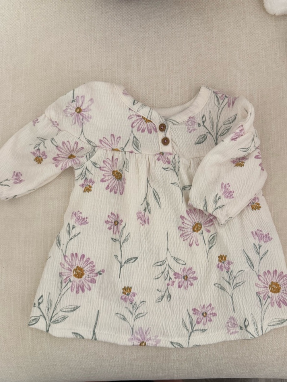 Baby Floral Long Sleeve Tunic Dress in Cream and Lavender